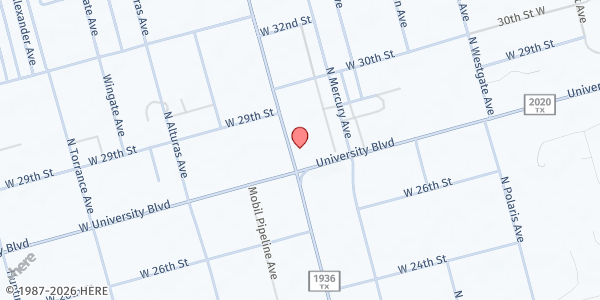 Map showing Far West Event Center Mobile Pantry at 5850 W. University Blvd., Odessa, TX