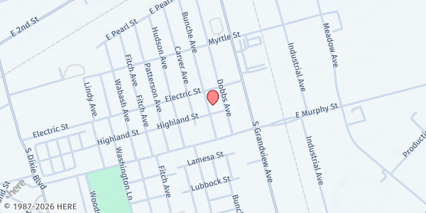 Map showing Highland & Bunche Food Pantry at 1705 Highland St., Odessa, TX