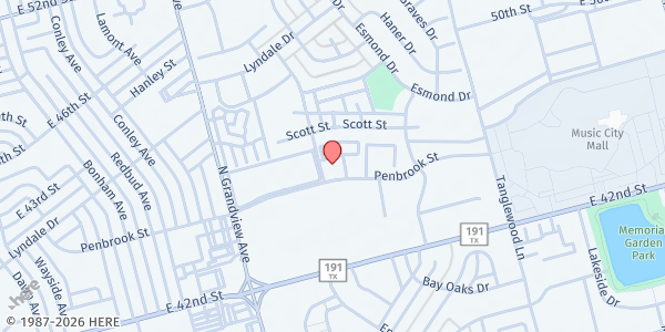 Map showing Odessa Bible Church at 3901 Penbrook St, Odessa, TX