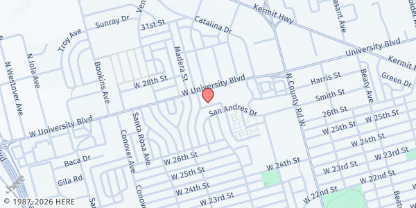 Map showing Pathway Baptist Church at 1601 W University Blvd, Odessa, TX