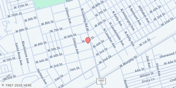 Map showing St. John's Episcopal Church at 401 N. County Rd. W., Odessa, TX