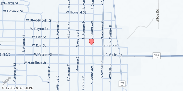 Map showing First United Methodist Church Olney at 110 W Elm St, Olney, TX