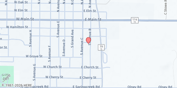 Map showing Young County Olney Senior Cub Center at 302 S Ave B, Olney, TX