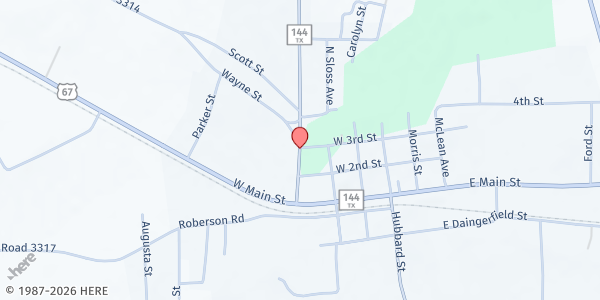 Map showing Mt. Mitchell Church of Christ at 6238 Farm to Market Rd. 144, Omaha, TX