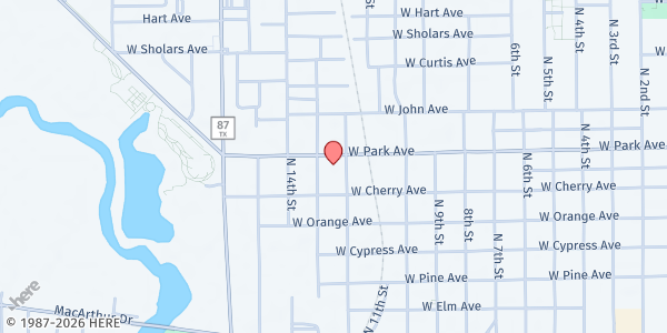 Map showing Anchor of Hope Ministries Orange at 1301 W. Park Ave., Orange, TX