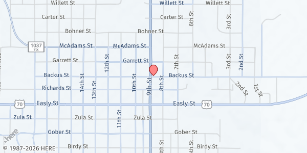 Map showing CSFP Paducah Area Food Pantry at 817 Backus, Paducah, TX