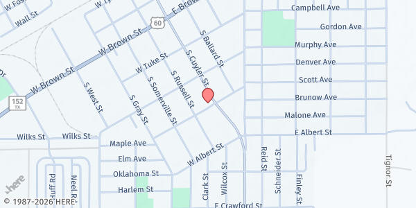 Map showing Harvest House Outreach Center at 736 S Cuyler St, Pampa, TX