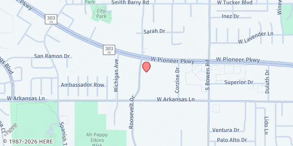 Map showing Arlington Adult Health Care Mobile Pantry - Pantego at 2117 Roosevelt Dr., Pantego, TX