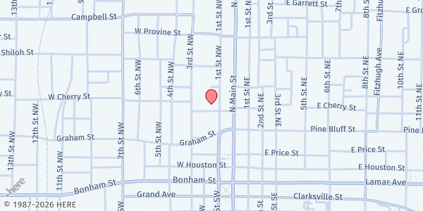 Map showing Lamar County Food Pantry, Inc. (Downtown Food Pantry) at 124 W. Cherry St., Paris, TX