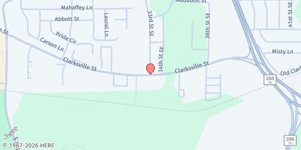 Map showing SVDP OUR LADY OF VICTORY at 3300 CLARKSVILLE AVE, PARIS, TX