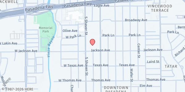 Map showing De Zavala Middle School at 101 E Jackson Ave, Pasadena, TX