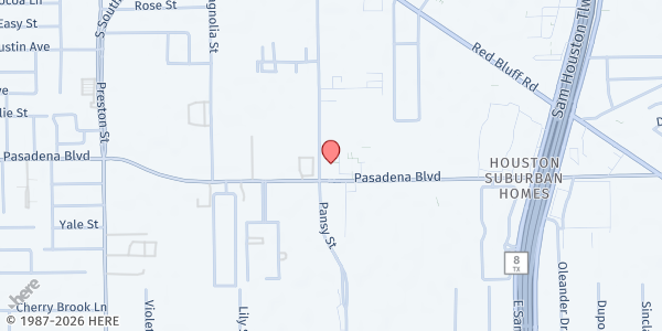 Map showing St. Juan Diego Catholic Church at 3301 Pasadena Blvd., Pasadena, TX