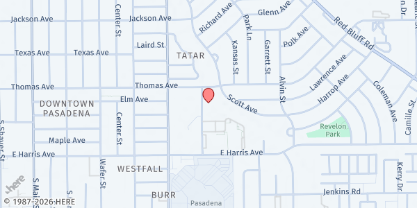Map showing St. Peter's Episcopal Church at 705 Williams St., Pasadena, TX