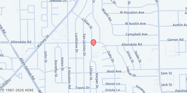 Map showing Sunset UMC at 709 Allendale Rd., Pasadena, TX