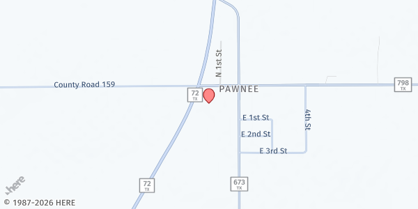 Map showing Mobile Pantry - Pawnee at 14132 FM 673, Pawnee, TX