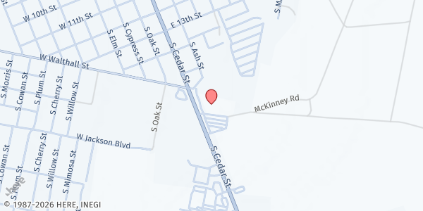 Map showing Reeves County Civic Center at 1500 S Cedar St, Pecos, TX