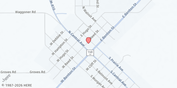 Map showing Petrolia Food Pantry at 104 Reed St, Petrolia, TX