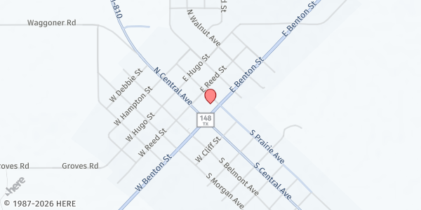 Map showing Senior Citizens of Petrolia at 111 N Prairie Ave, Petrolia, TX