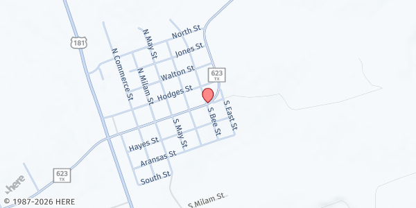 Map showing South Texas Helping Hands at 707 FM 623 East, Pettus, TX