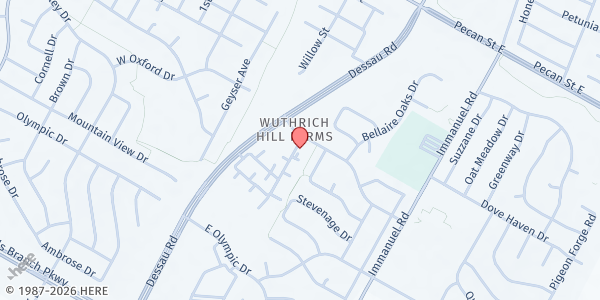 Map showing Cambridge Villas Senior Living at 15711 Dessau Rd., Pflugerville, TX