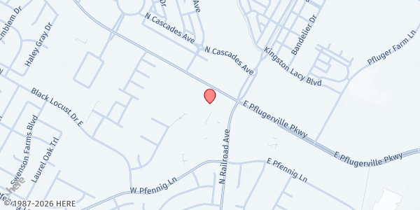 Map showing St. Elizabeth Catholic Church - St. Vincent de Paul at 1520 N. Railroad Ave., Pflugerville, TX