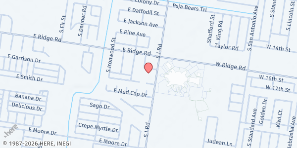 Map showing Agencia Leche y Miel at 1308 S. Veterans Blvd., Pharr, TX