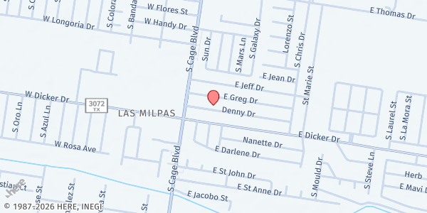 Map showing ARISE Las Milpas at 125 E. Denny Dr., Pharr, TX