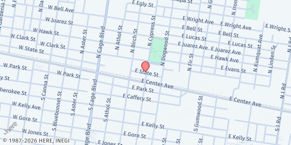 Map showing Canastita de San Martin de Porres Food Pantry at 301 E. State Ave., Pharr, TX