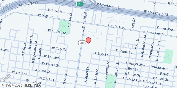 Map showing Food Bank of the Rio Grande Valley - Main Location at 724 N. Cage Blvd., Pharr, TX