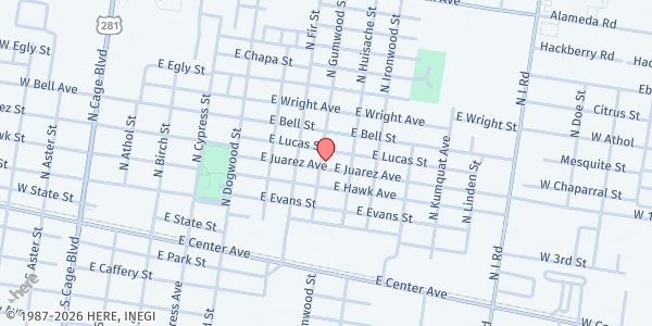 Map showing Saint Anne's Church at 801 E. Juarez Ave., Pharr, TX