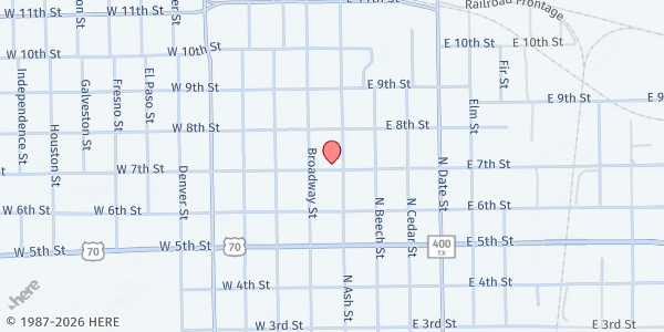 Map showing Crisis Center of the Plains at 115 E. 7th St., Plainview, TX