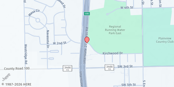 Map showing Trinity Life Church at 201 S I-27, Plainview, TX