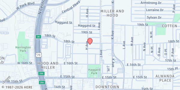 Map showing Assistance Center of Collin County at 900 E. 18th St., Plano, TX