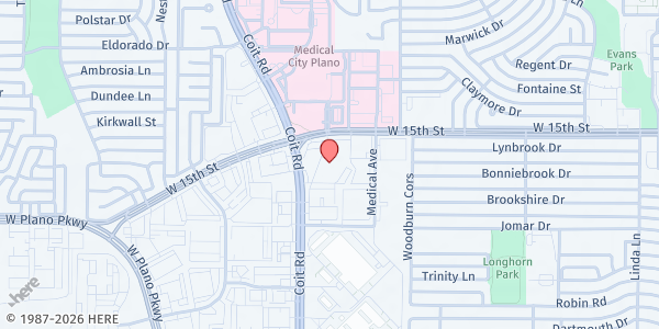 Map showing Lovepacs Plano at 3900 W 15th St Ste 406, Plano, TX