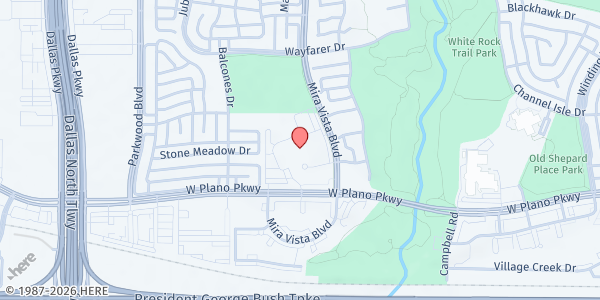 Map showing The Storehouse of Collin County - Seven Loaves Food Pantry at 1401 Mira Vista Blvd., Plano, TX