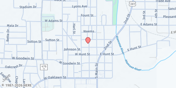 Map showing Jesse's Snack Pantry at First Baptist Church Youth Center at 311 Smith St., Pleasanton, TX