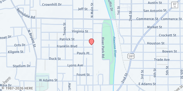 Map showing Pleasanton Church of Christ at 1003 N. Main St., Pleasanton, TX