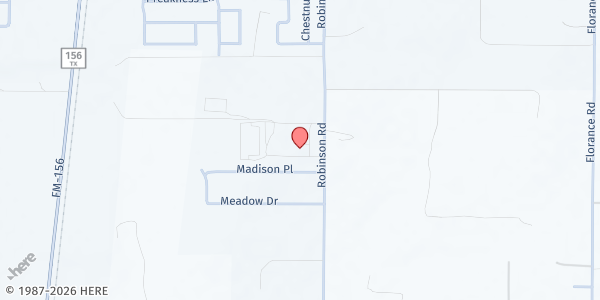 Map showing Chuck Box Food Pantry at 400 Robinson Rd., Ponder, TX