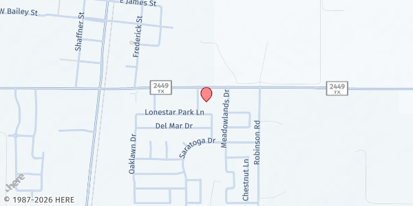 Map showing Ponder Global Methodist Church at 104 Remington Park Ln., Ponder, TX