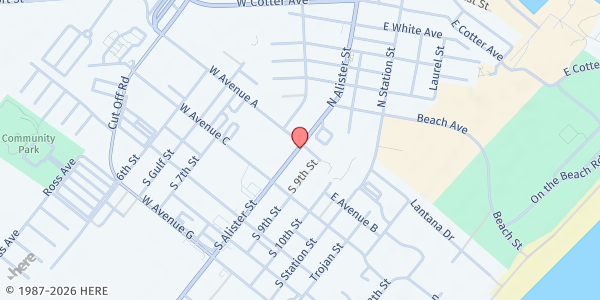 Map showing Community Presbyterian Church- Helping Hands at 113 S. Alister, Port Aransas, TX