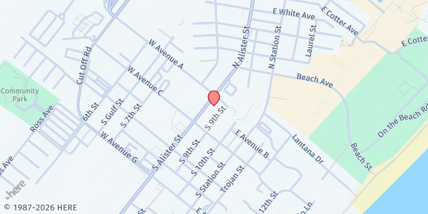Map showing Community Presbyterian Church (Helping Hands) at 113 S. Alister St., Port Aransas, TX
