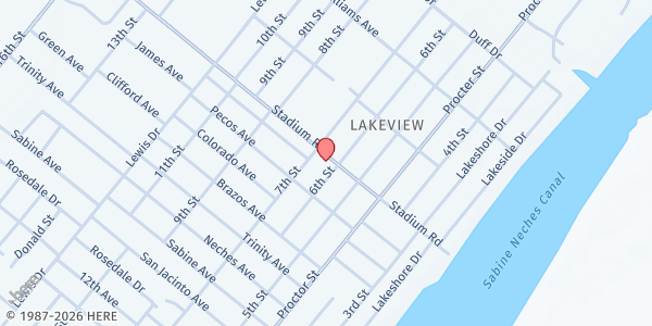 Map showing Golden Triangle Church on the Rock at 649 Stadium Rd., Port Arthur, TX