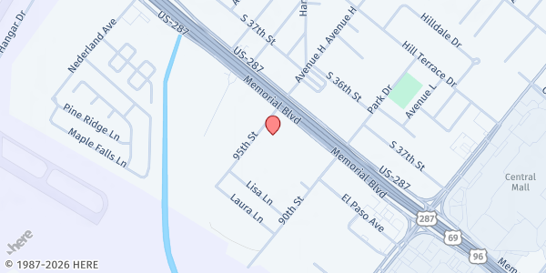 Map showing Thriving House at 9401 Memorial Blvd., Port Arthur, TX