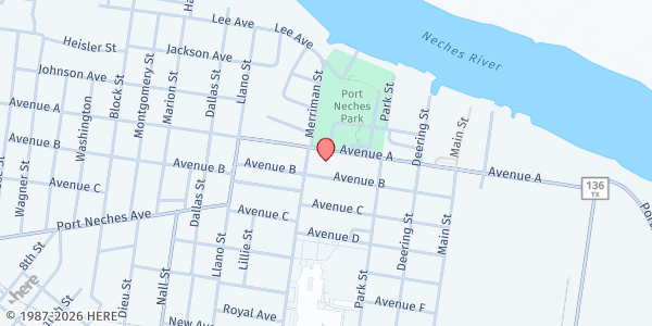 Map showing Port Neches Senior Center at 633 Grigsby Ave., Port Neches, TX