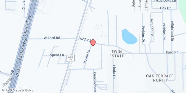 Map showing Friendship United Methodist Church at 22388 Ford Road, Porter, TX