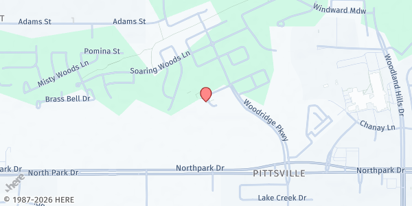 Map showing St. Vincent de Paul at St. Martha Catholic Church at 4301 Woodridge Pkwy, Porter, TX