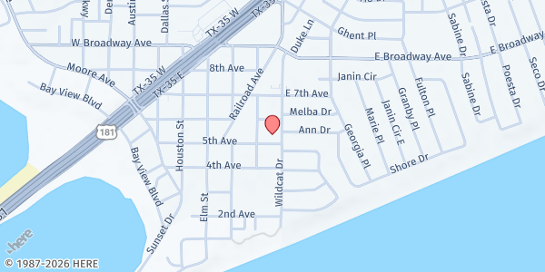 Map showing Portland City Senior Center at 601 Wildcat Dr., Portland, TX