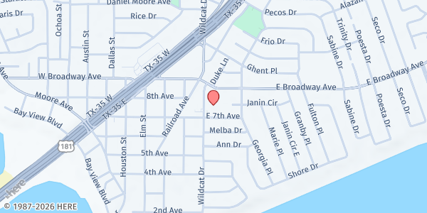 Map showing St. Christopher's By the Sea Episcopal Church at 820 Wildcat Dr., Portland, TX