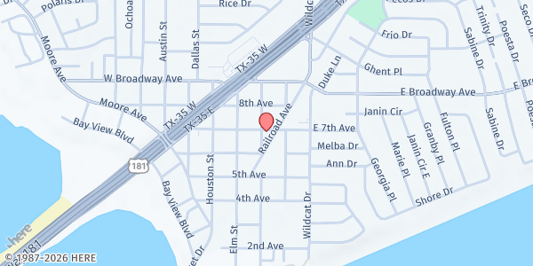 Map showing The Salvation Army - Portland at 205 Seventh Ave., Portland, TX