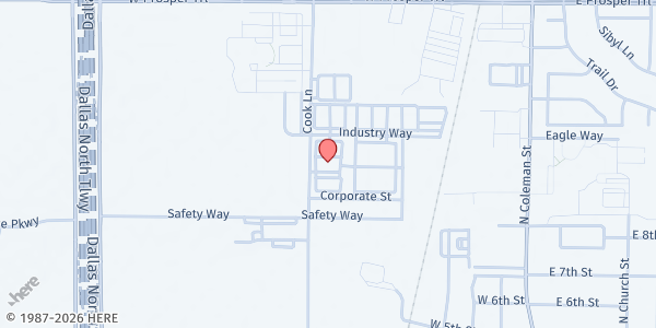 Map showing Lovepacs Prosper at 711 Industry Way, Prosper, TX